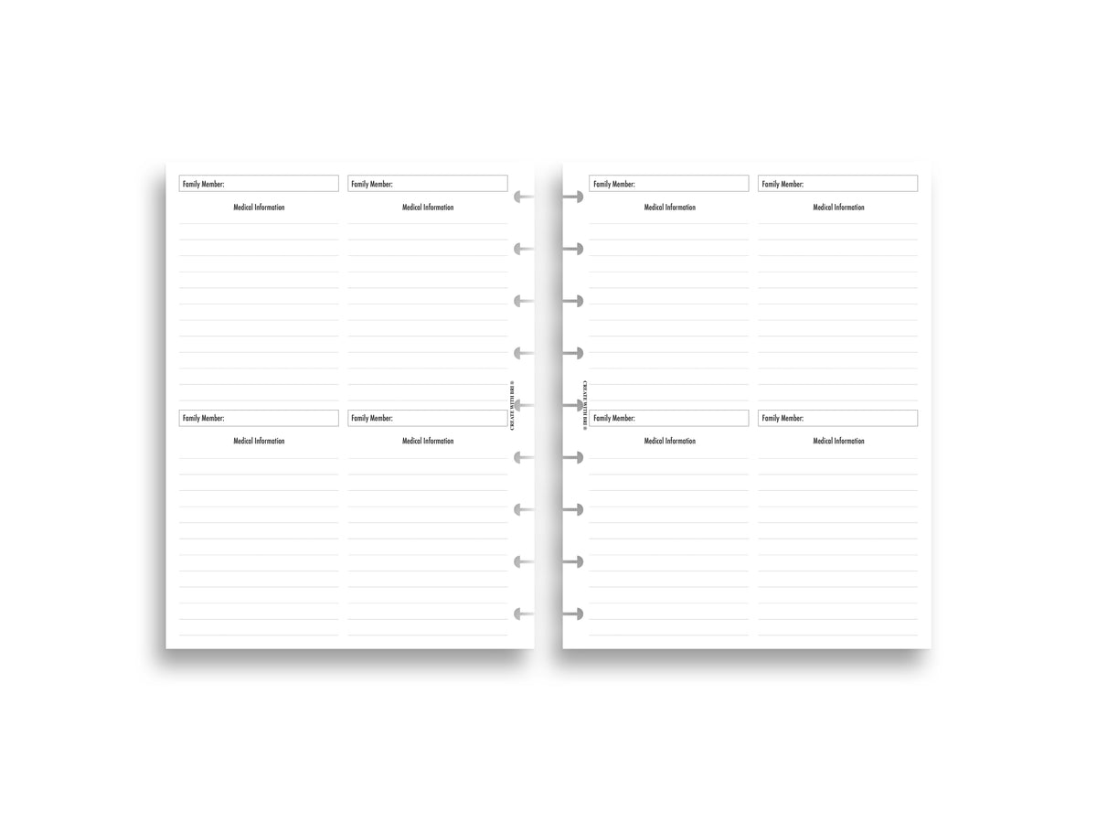 Planner Medical Insert Planner Inserts
