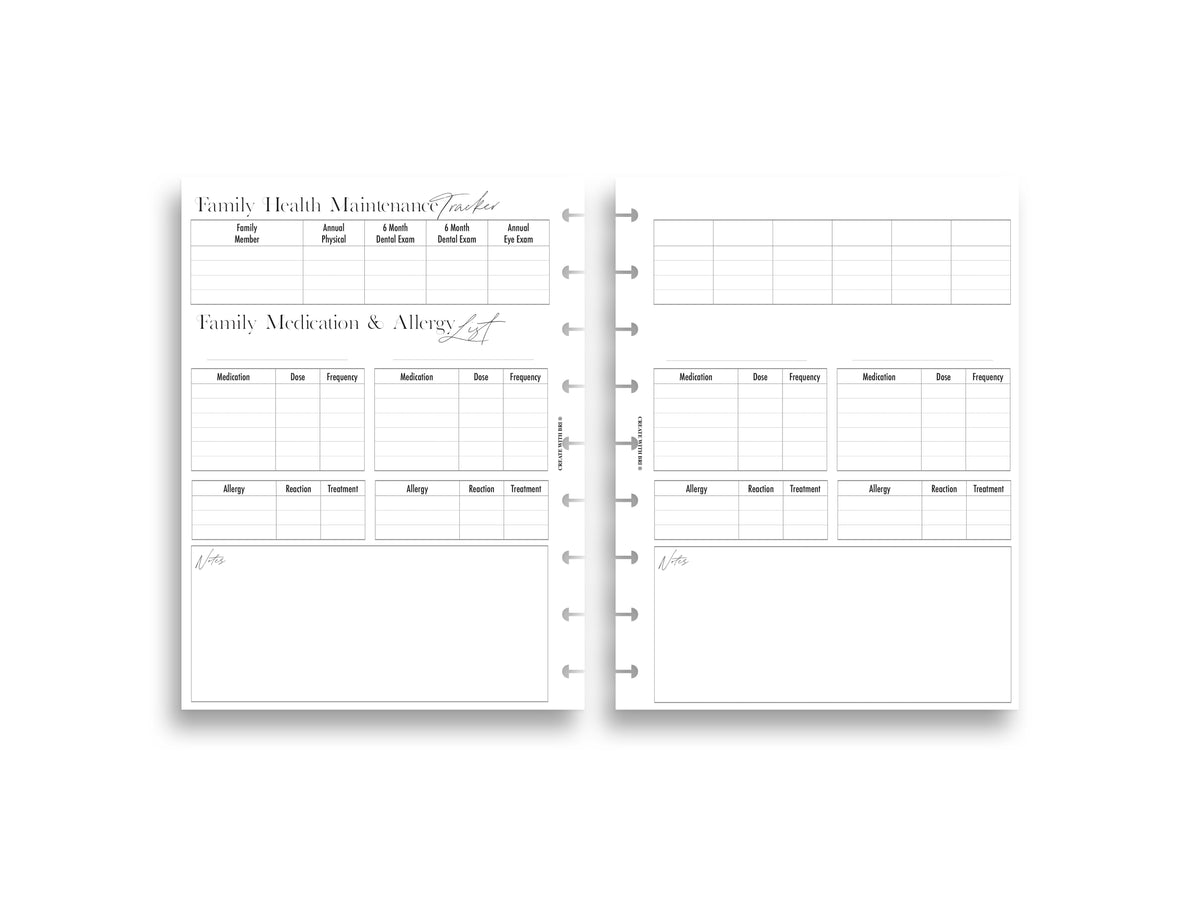 Planner Medical Insert Planner Inserts
