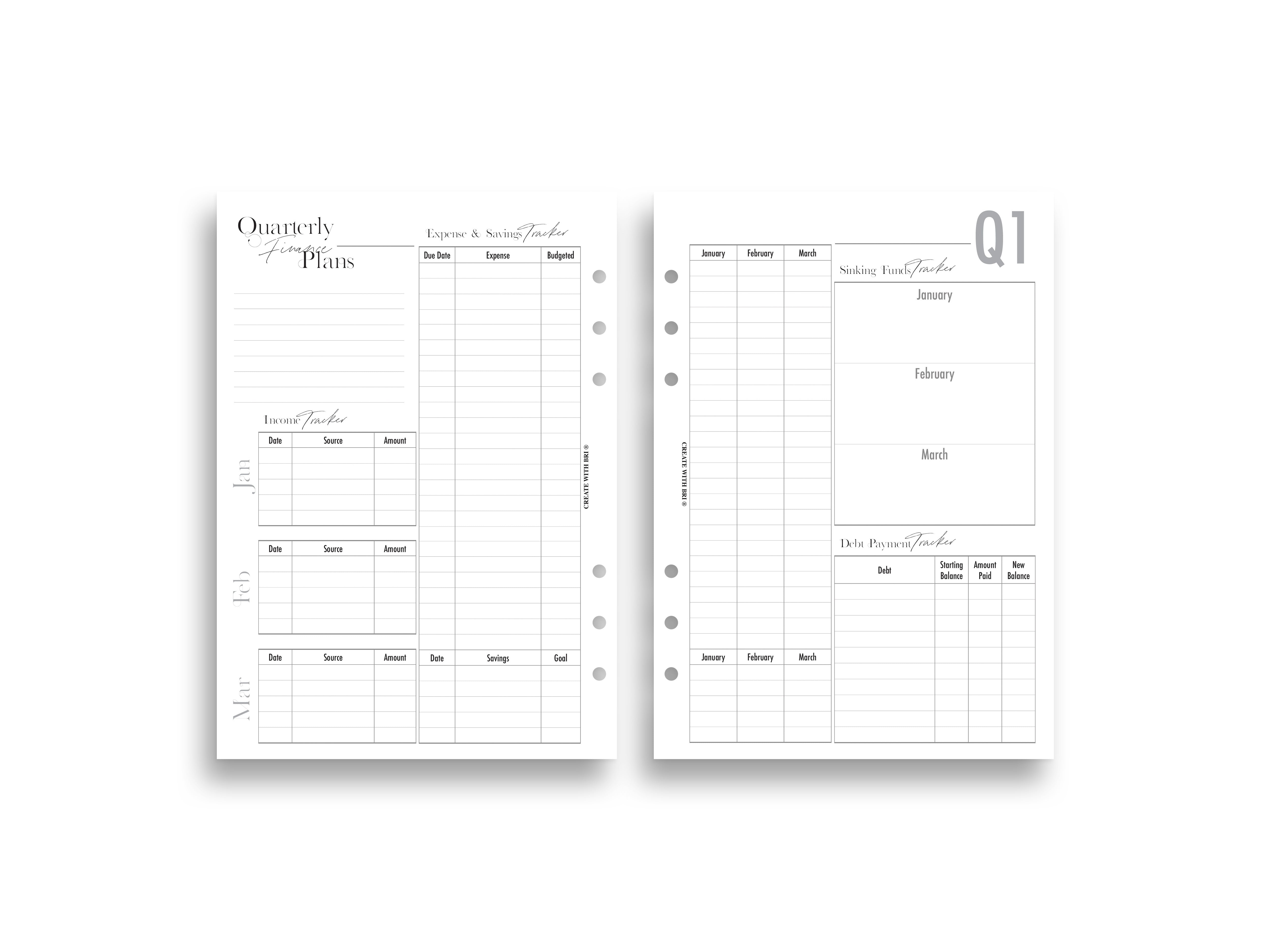 Quarterly Finance Tracking Insert