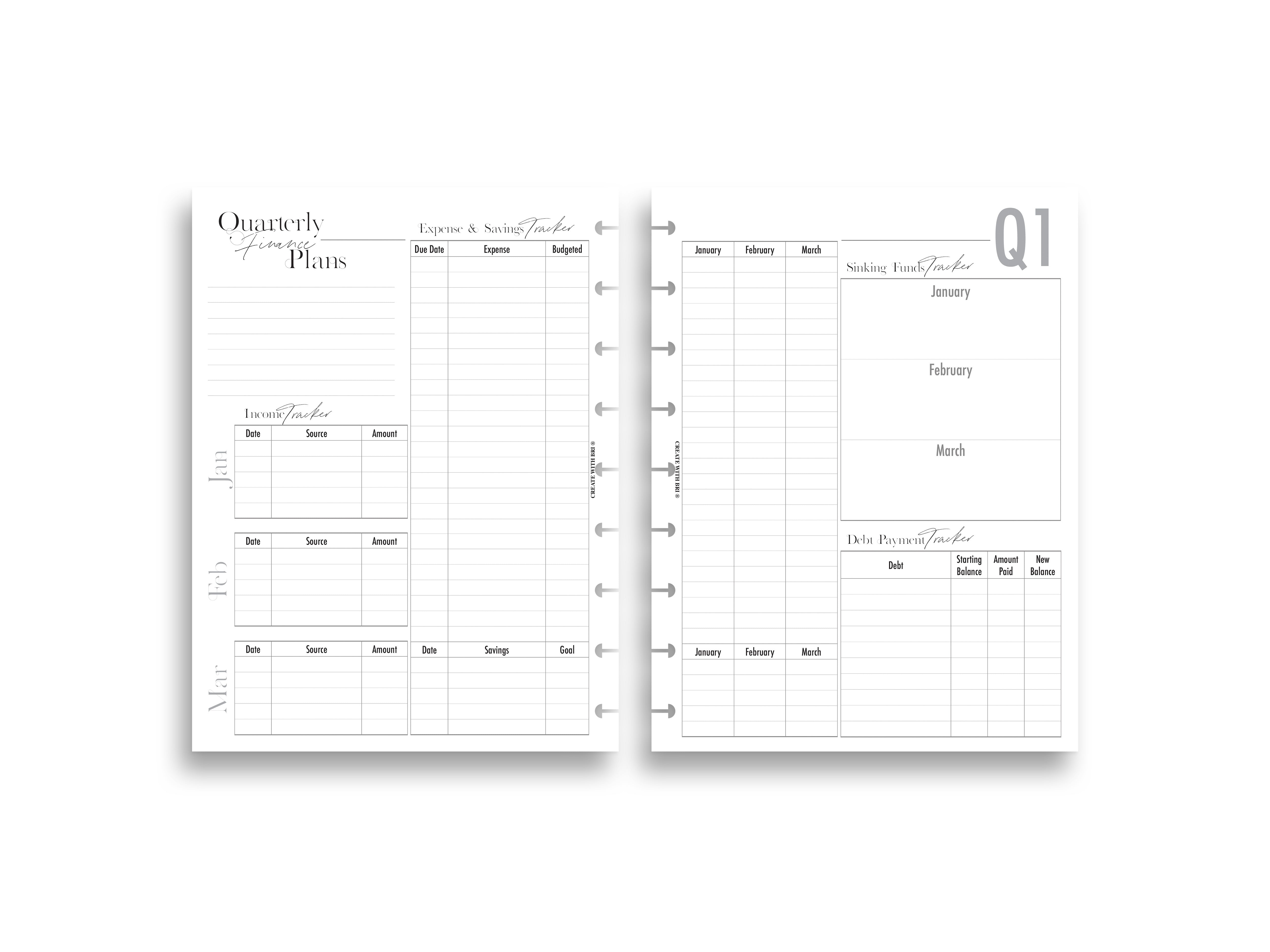 Quarterly Finance Tracking Insert