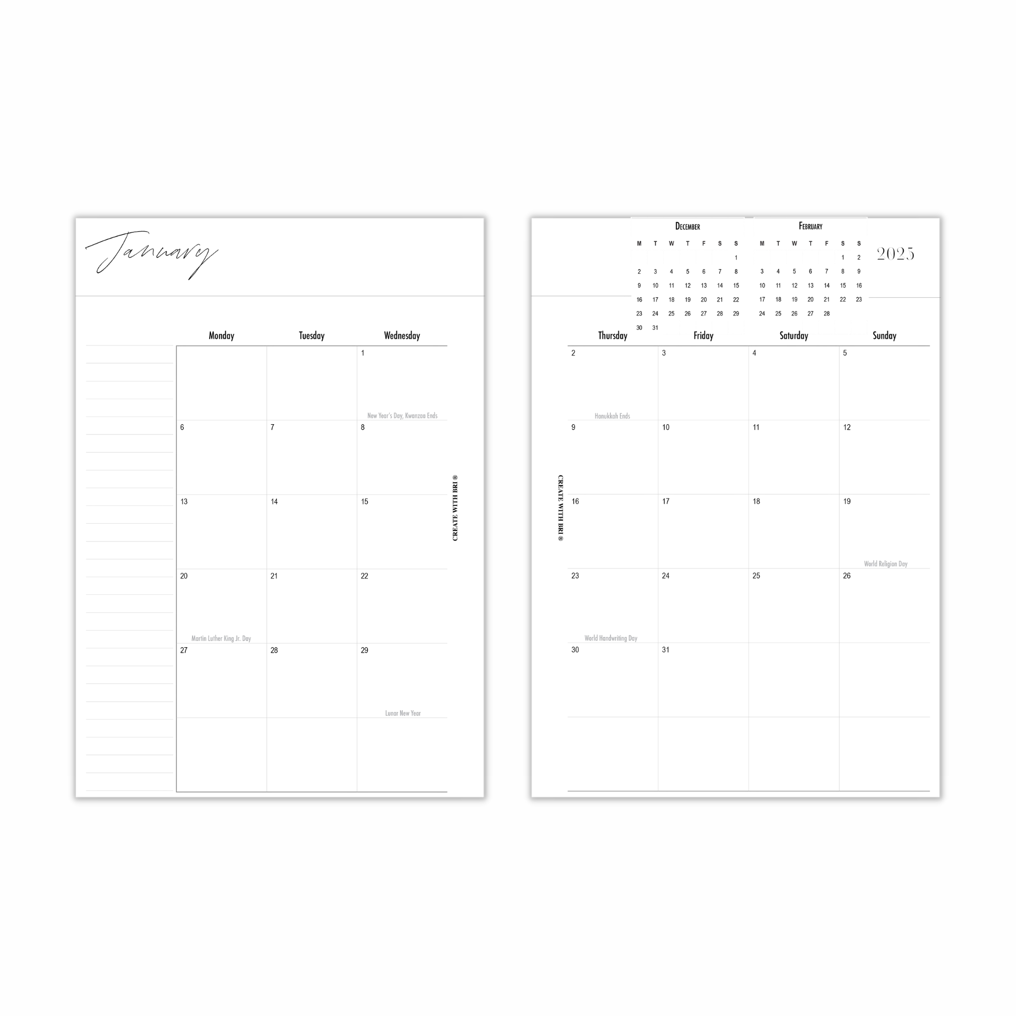 2025 Dated A5 Spiral Weekly Planner